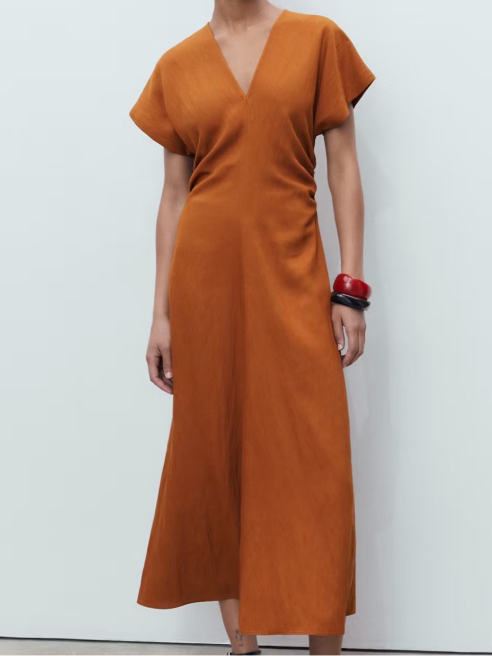Mango Rust V-Neck Midi Dress